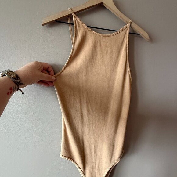 Women's M Zara Nude High Neck Ribbed Bodysuit - Picture 4 of 6